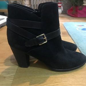 Black suede col haan Hayes strap bootie